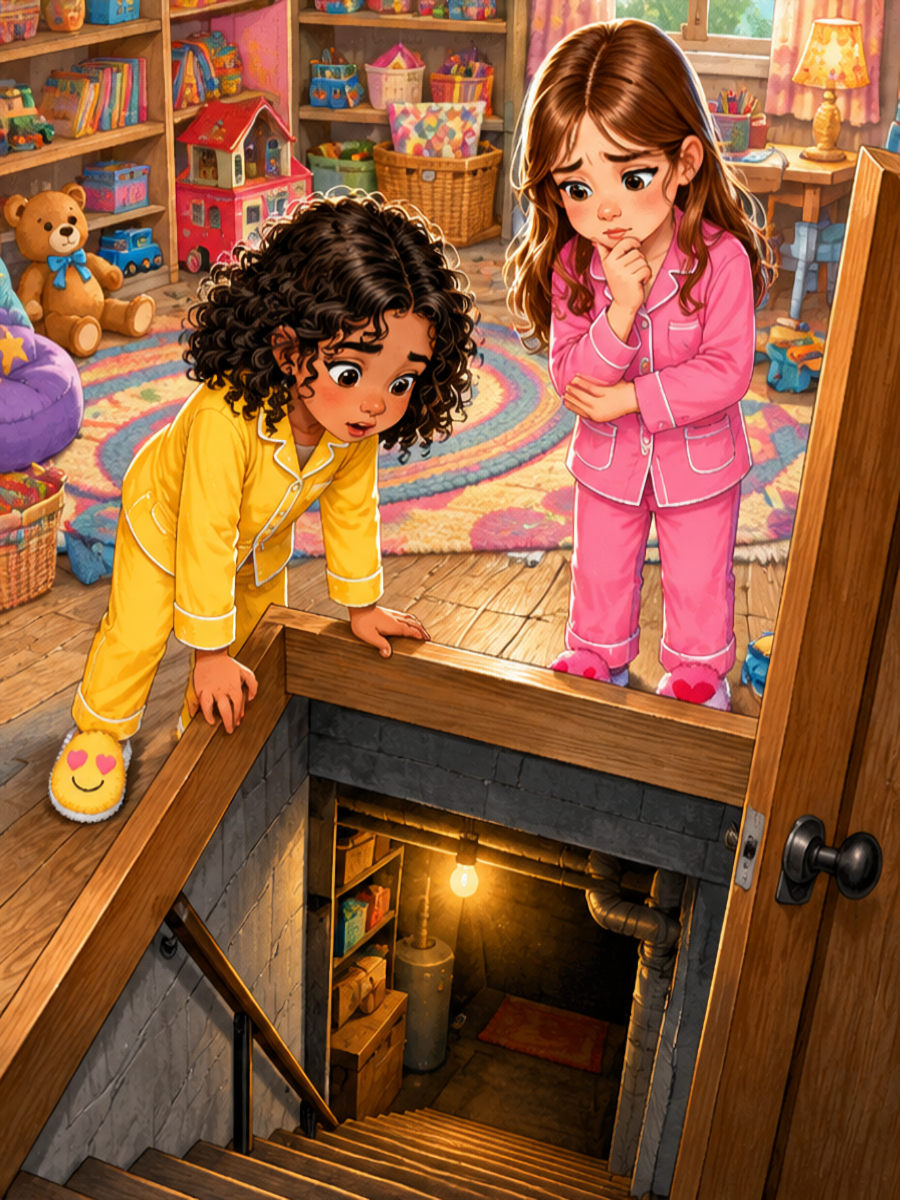Cathy and Janice searching the playroom and deciding to look downstairs