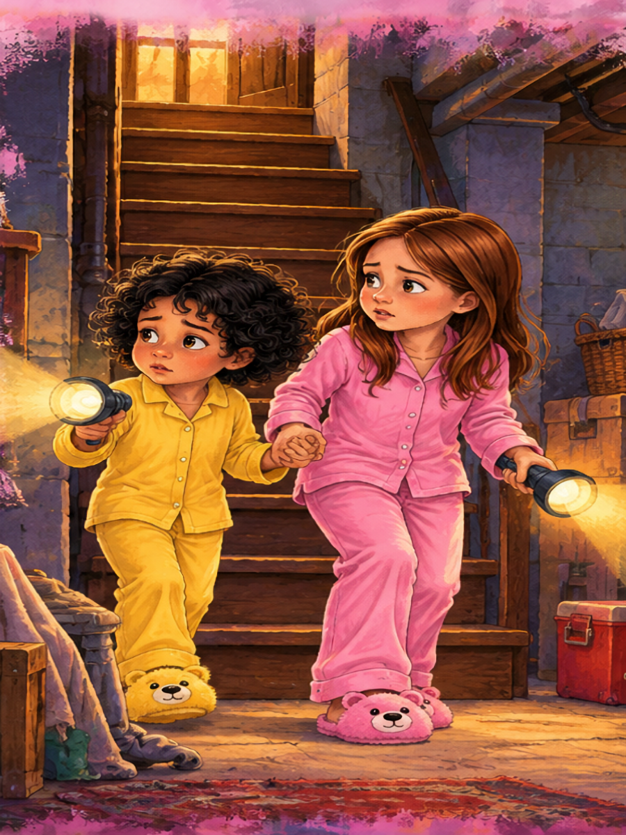Cathy and Janice searching the basement for their missing cat